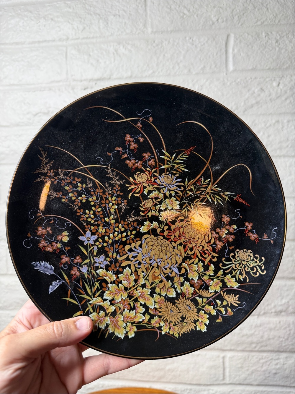 Imperial Kiku Large Black Plate Floral Display Wall Gallery